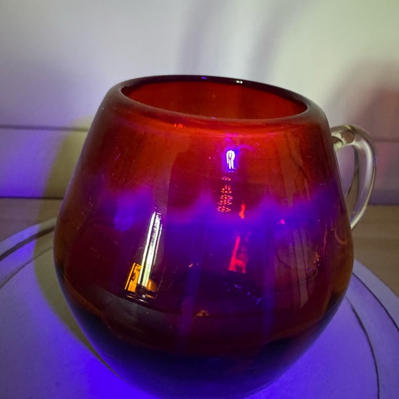 Handblown Amberina Glass Mug (Blenko?) Little Glow Orange Red Optic - Picture 5 of 6